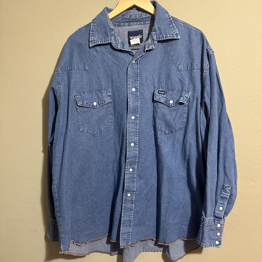 Wrangler Western Shirt Mens Large Pearl Snaps Flap Pockets Cowboy Rodeo XXL